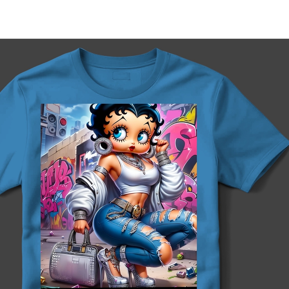 Blue Short Sleeve Tee with Cartoon Graphic